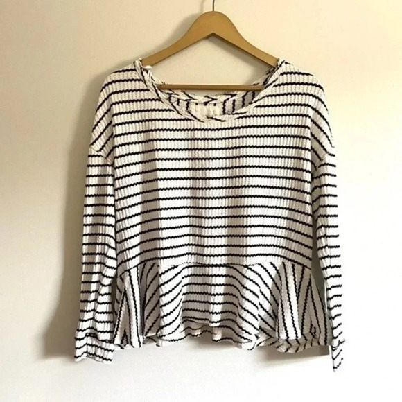 Free People Black and White Peplum Top - Picture 4 of 15